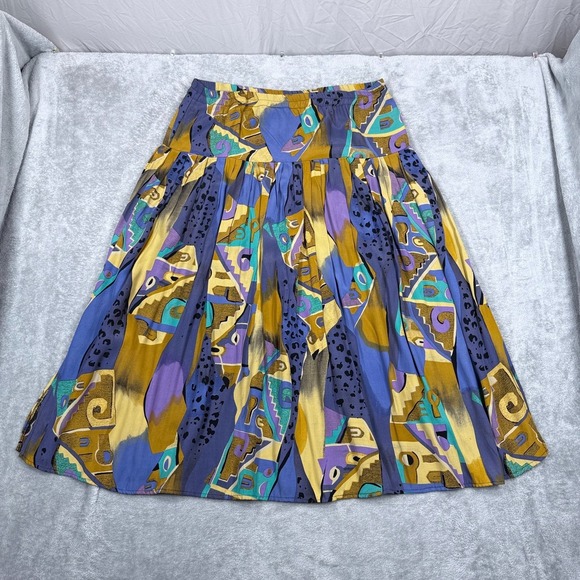 Hopsack Dresses & Skirts - Vintage Hopsack Germany Abstract Midi Skirt Womens XL Pleated A-Line Retro Fun